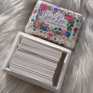 God's Love is a Daily Promise Porcelain Trinket Box with Scripture Cards Vintage